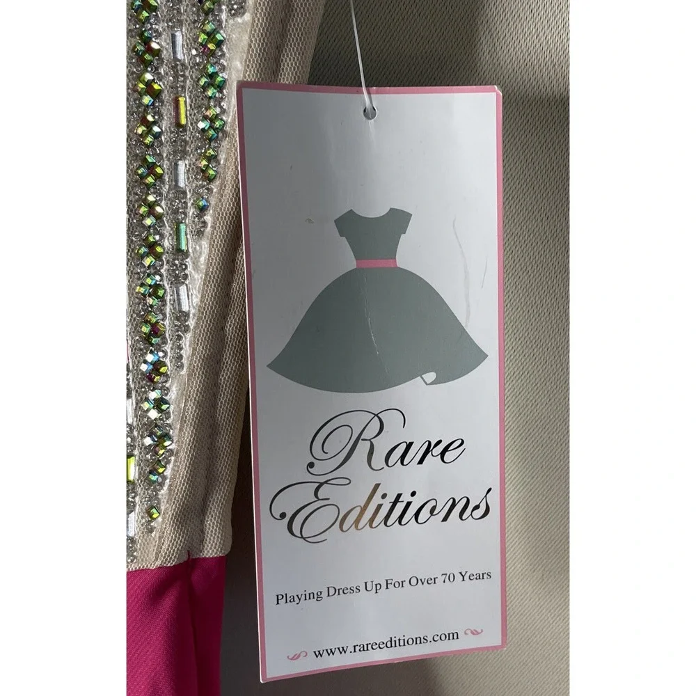 Rare Editions 14 Dress Fuchsia Pink Tan‎ Beaded Rhinestone Special Occasion NEW